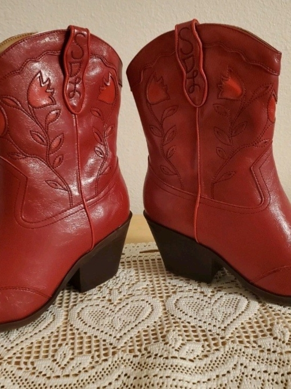 Sam Edelman Flash Red Western Ankle Boots Logo Detail Side Zip Size 10